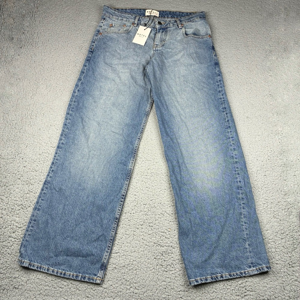 Motel Denim Jeans Women's 30 Blue Low Rise Parallel Wide Leg Vintage Bleach Y2K